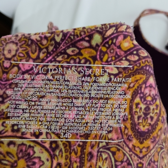 VICTORIA SECRET Floral Pink Yellow  Summer Full Coverag Feminine Sexy Pushup Bra - Picture 2 of 7